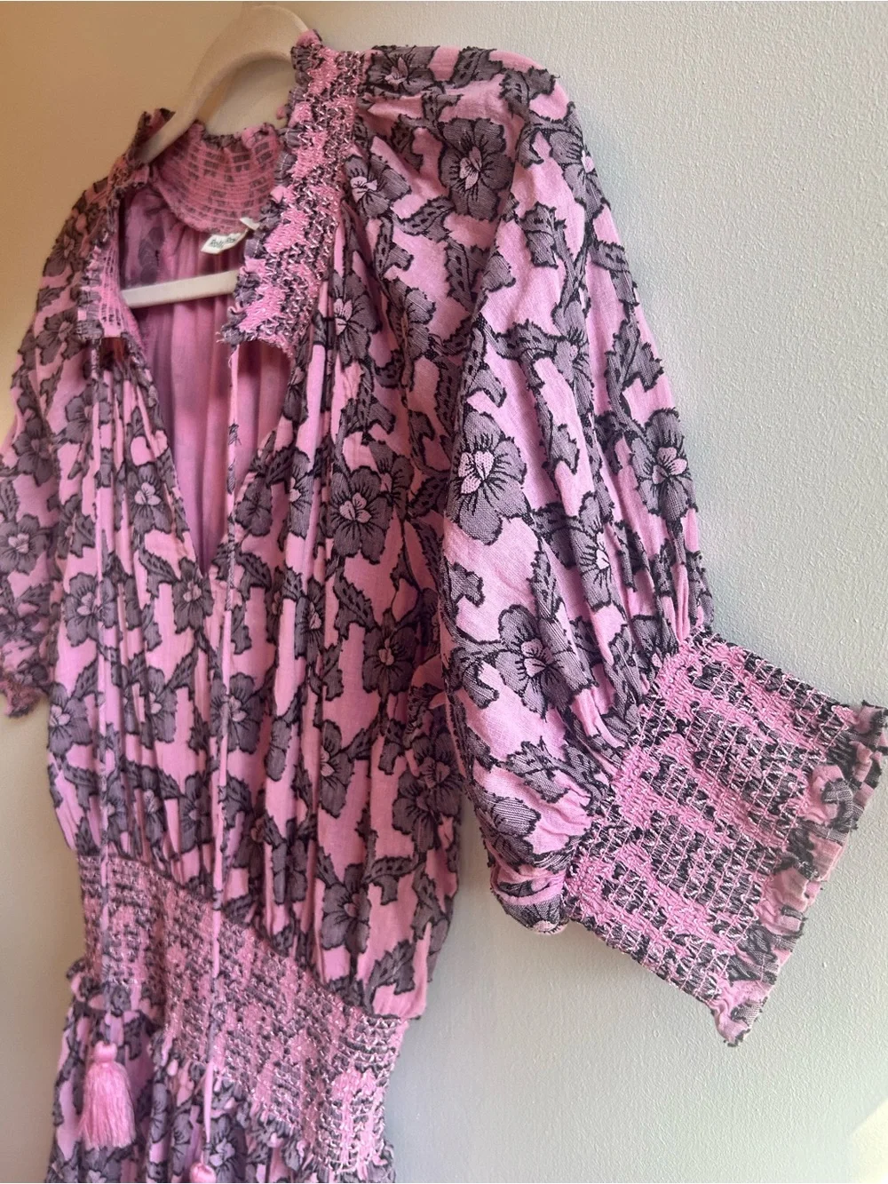 Anthropologie Roller Rabbit Smocked Waist Pink Floral Mini Dress